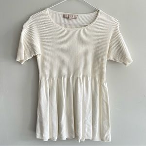 LOFT white short sleeve ribbed peplum top